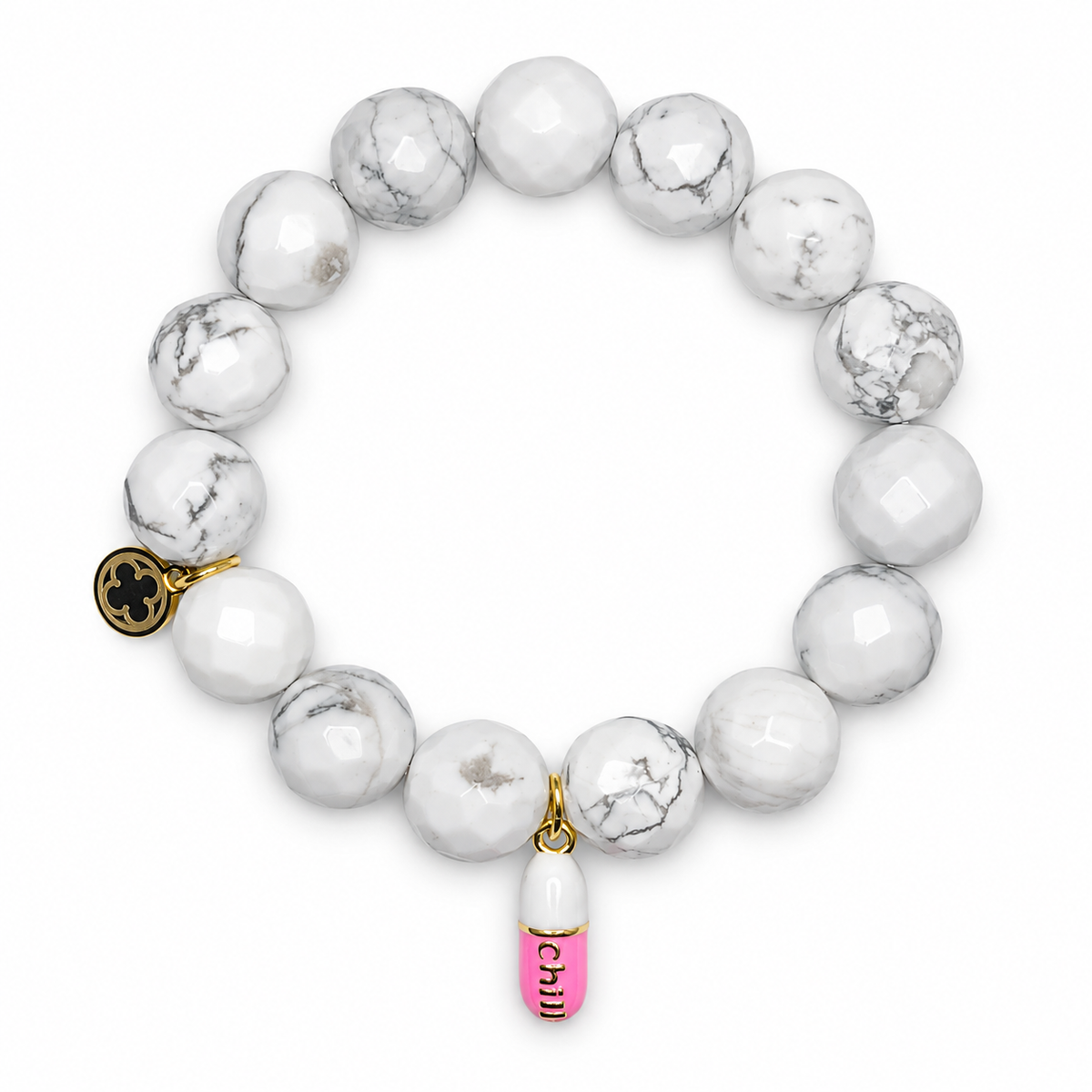 White Howlite with Chill Pill Pendant on white studio background