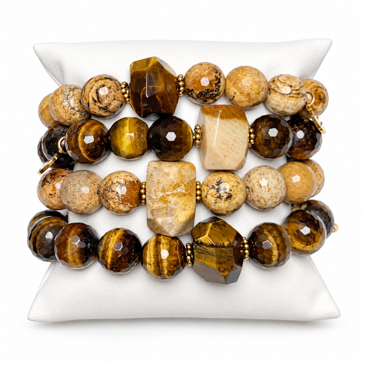 Picture Jasper &amp; Tiger Eye Rock Candy Armparty on white studio background