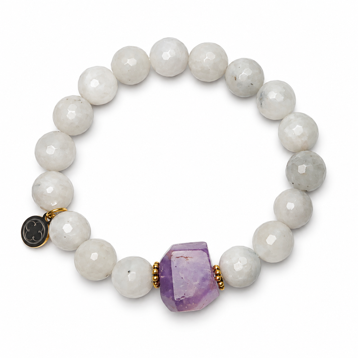 Moonstone with Ametrine Nugget Rock Candy on white studio background