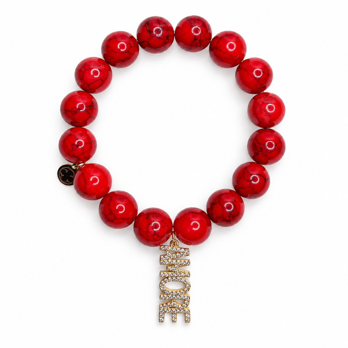 Red Howlite with Pavé Amore Pendant on white studio background