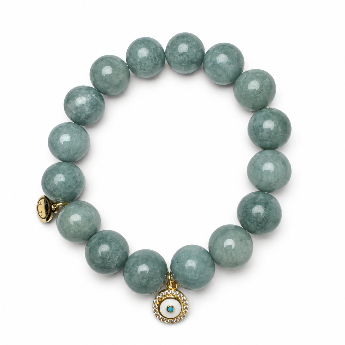 Persian Blue Jade with Pavé Enamel Evil Eye on white studio background