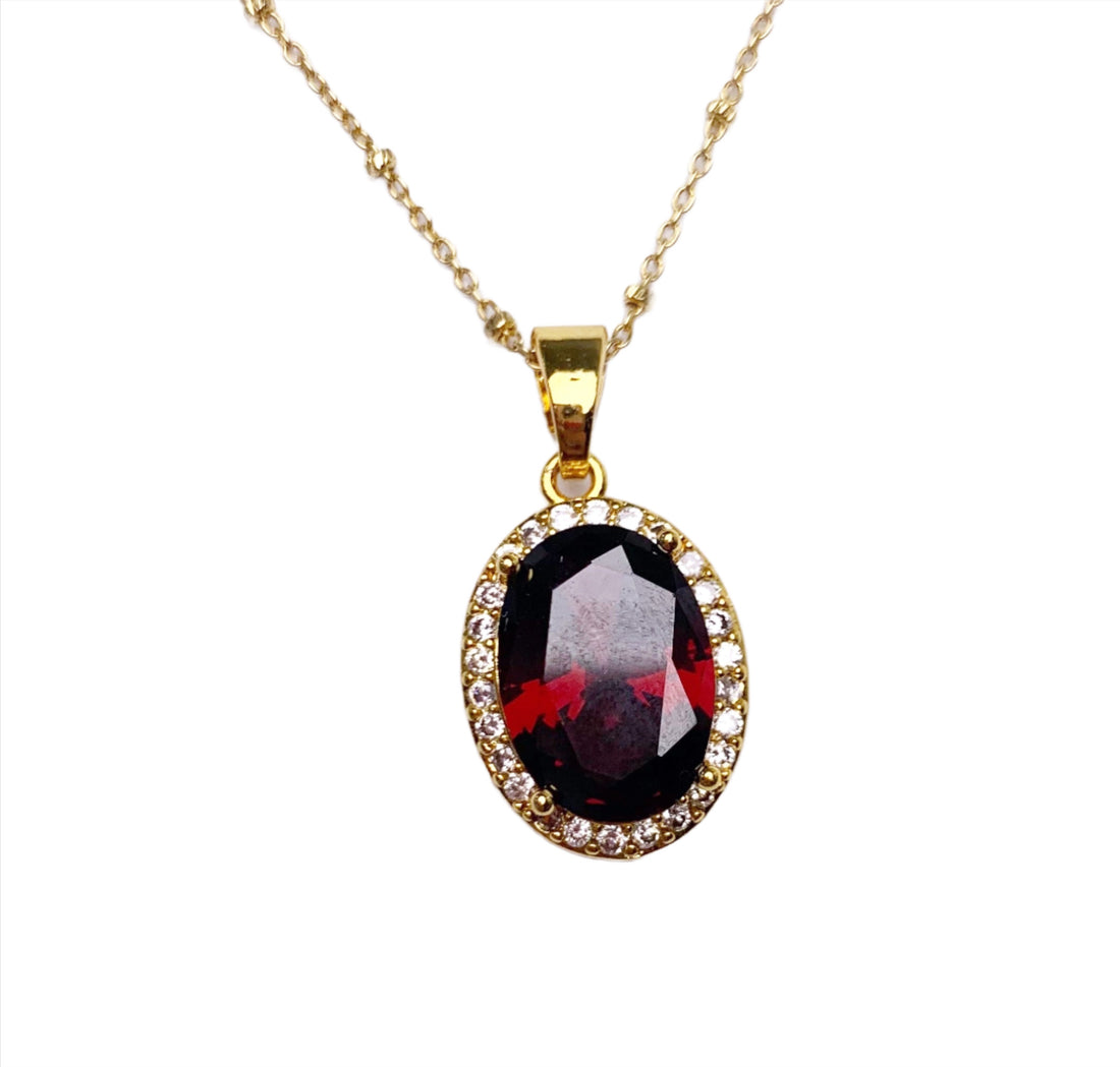 Red Garnet Hidden Gem Pavé Necklace