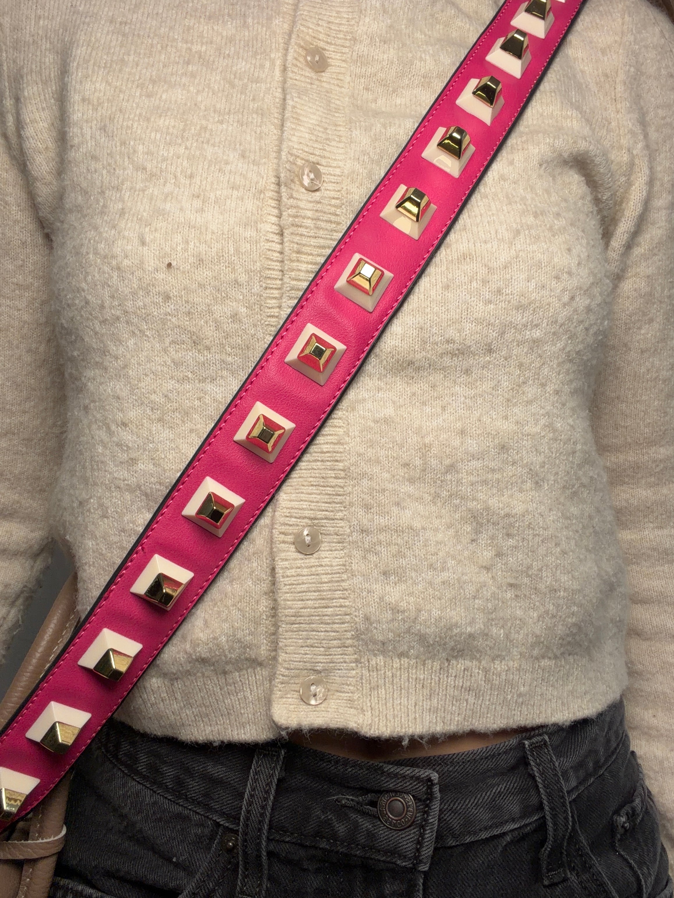 Pink Leather Studded Bag Strap