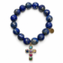 Lapis with Small Pavé Rainbow Cross Pendant on white studio background