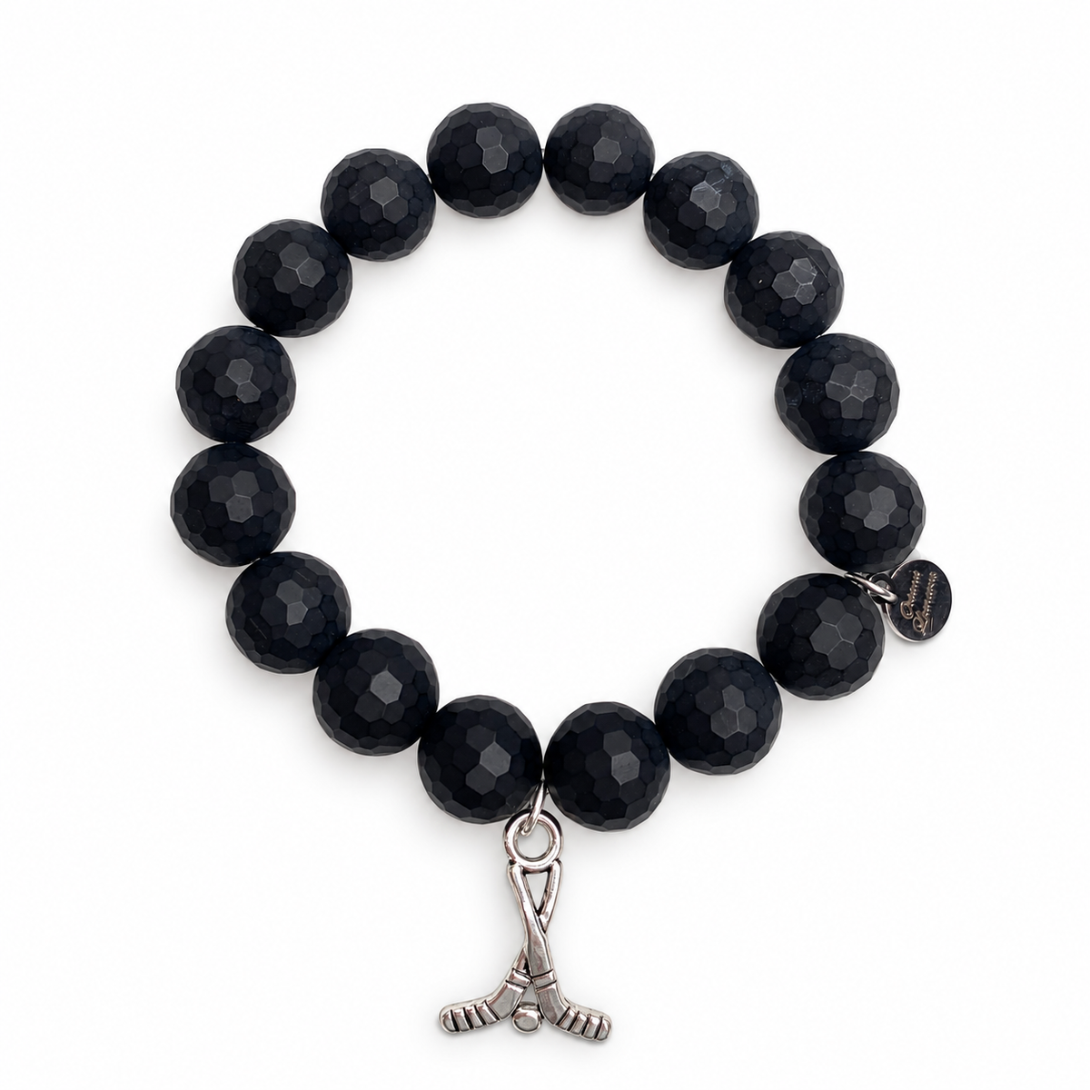 Matte Black Onyx with Hockey Stick Pendant on white studio background