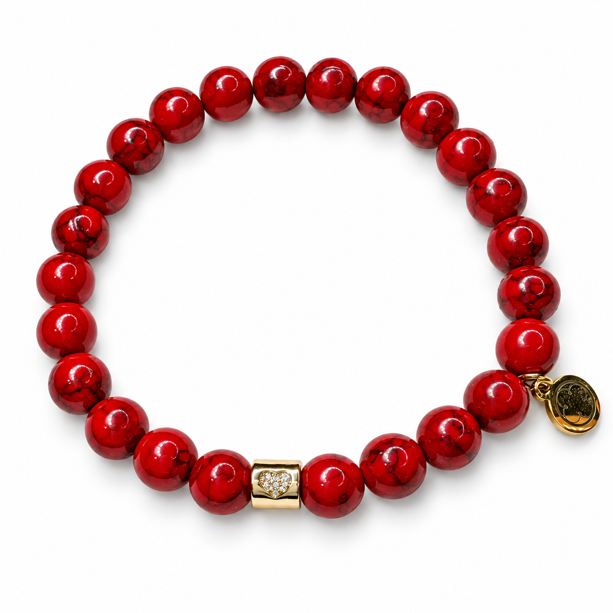 Mens Red Howlite with Pavé Heart on white studio background