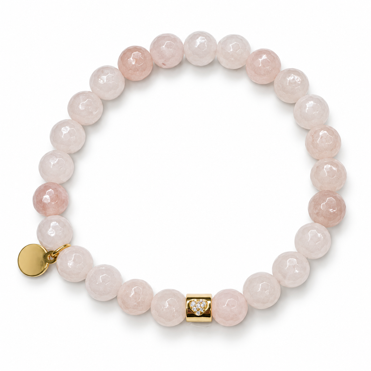 Mens Rose Quartz with Pavé Heart on white studio background