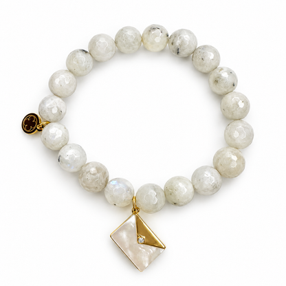 Moonstone with Pavé Love Letter on white studio background