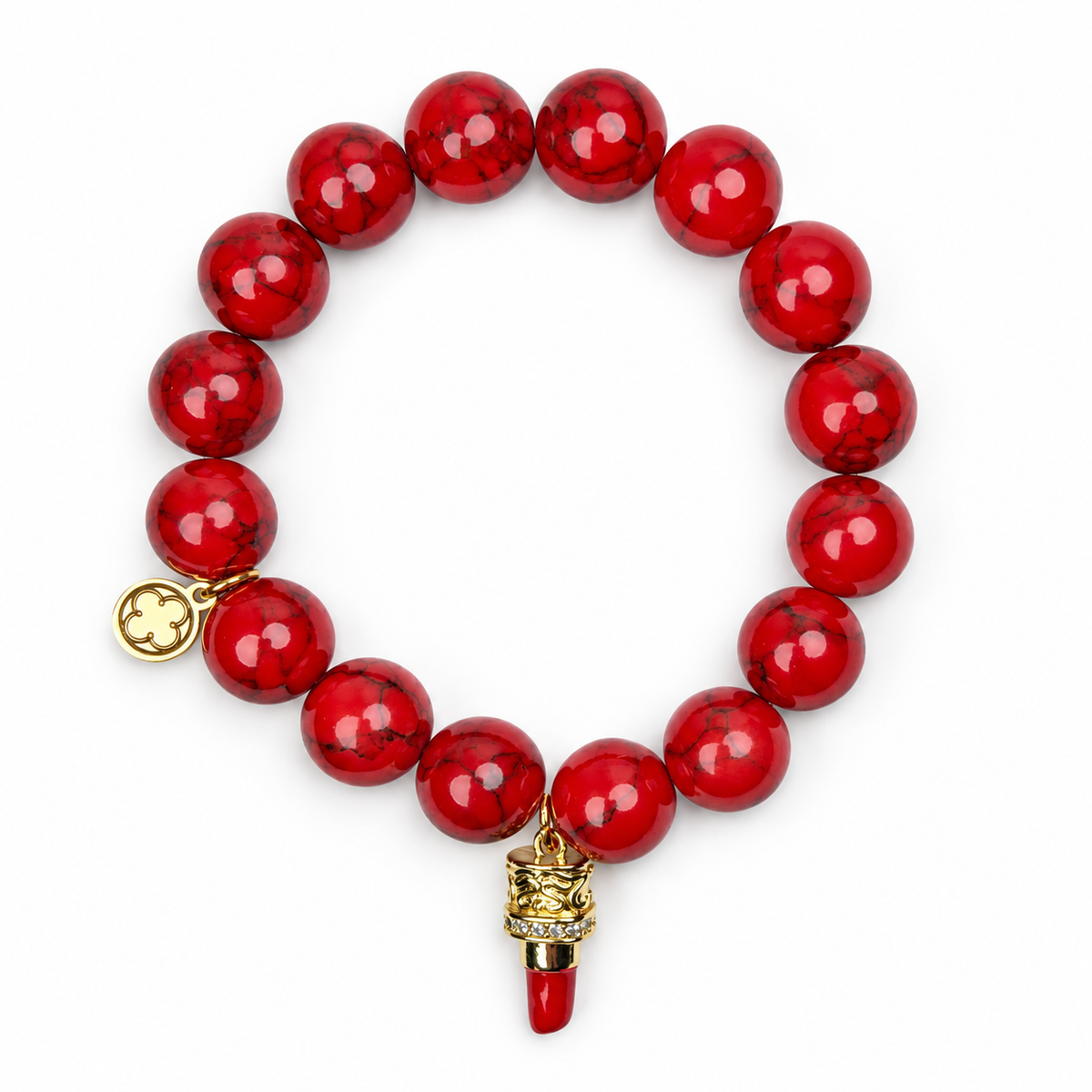 Red Howlite with Pavé Lipstick Pendant on white studio background