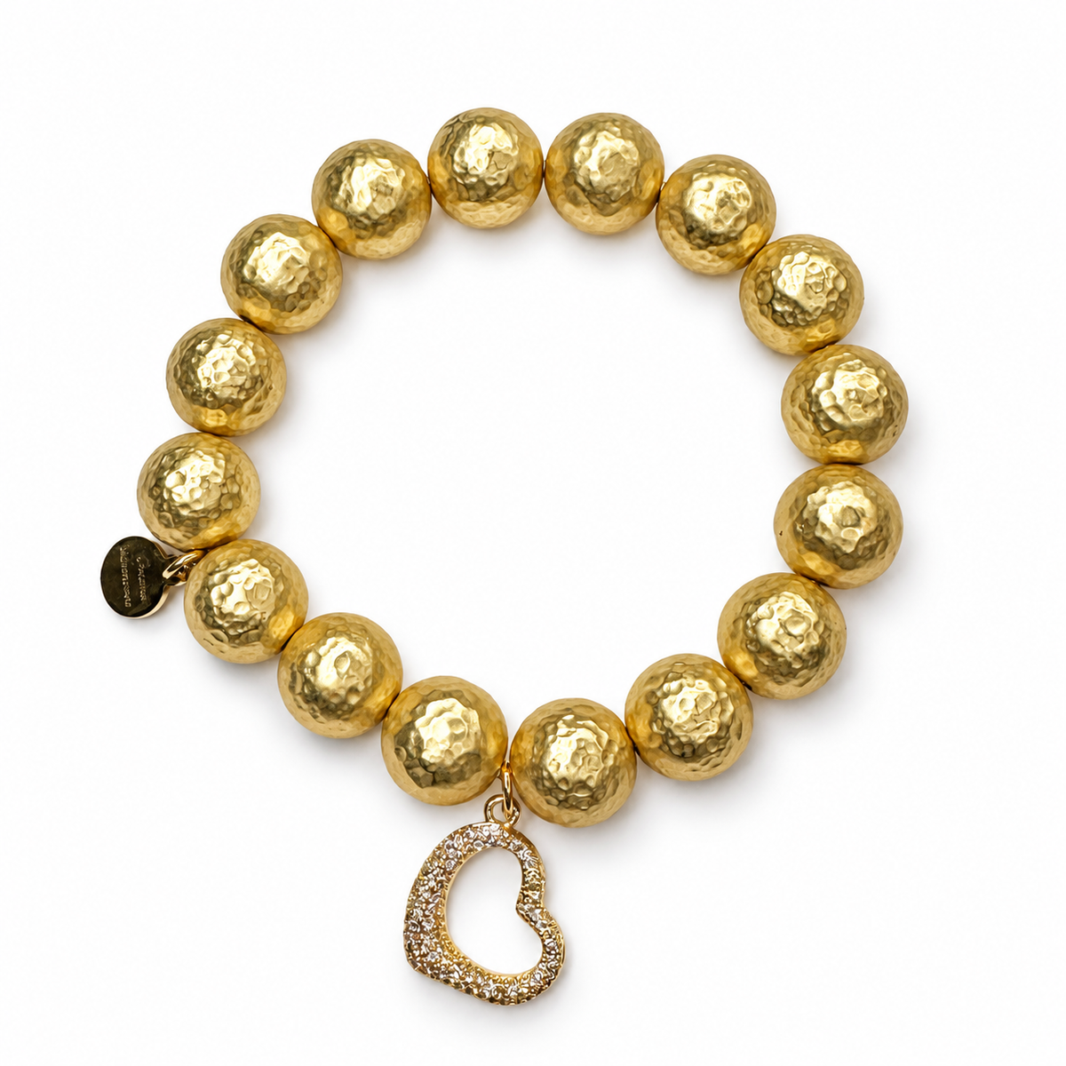 Hammered 22k Gold Plated Brass with Pavé Bubble Heart Pendant - Oriana LaMarca Designs