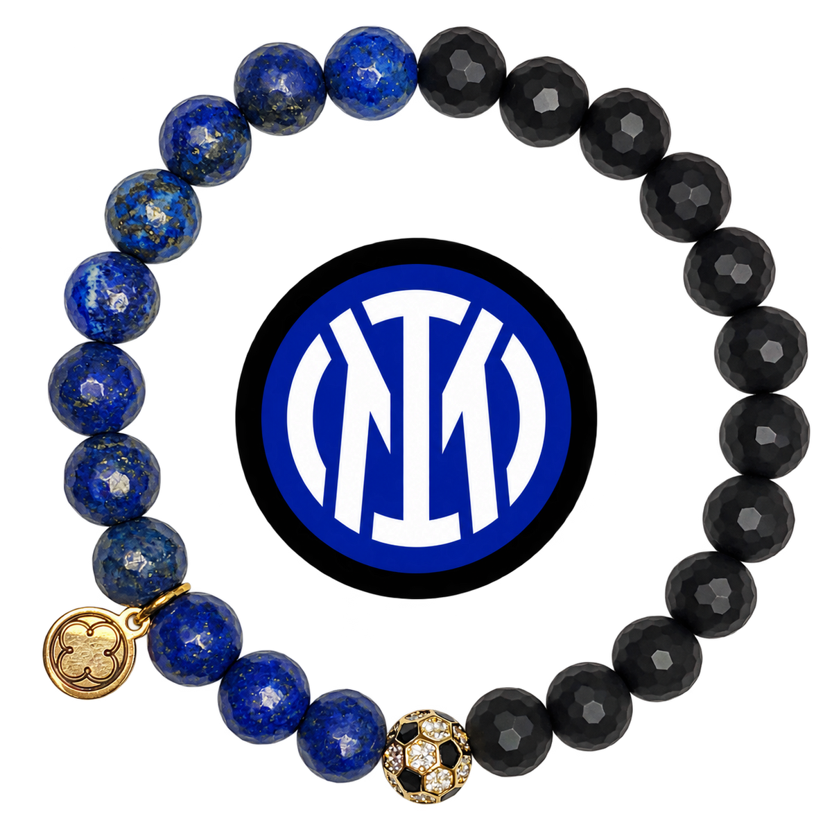Inter Milan Mens Lapis and Matte Black Onyx with Pavé Soccer Ball with preserved team logo on transparent background