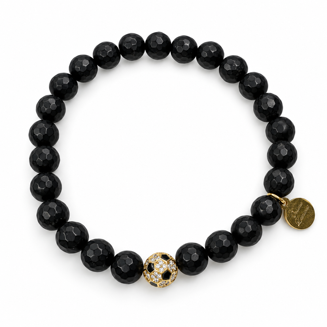 Mens Matte Black Onyx with Pavé Soccer Ball on white studio background