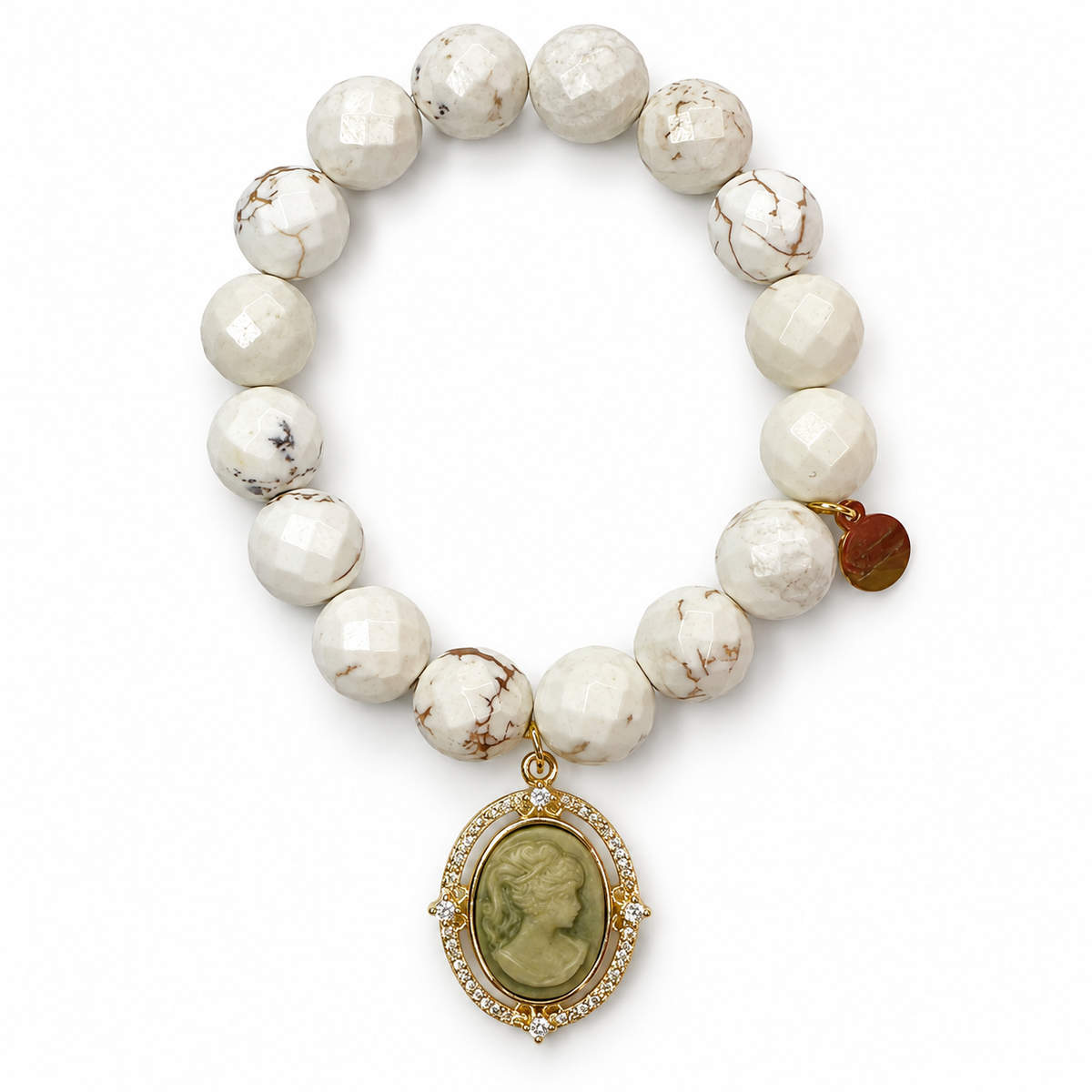 White Magnesite with Pavé Green Cameo on white studio background