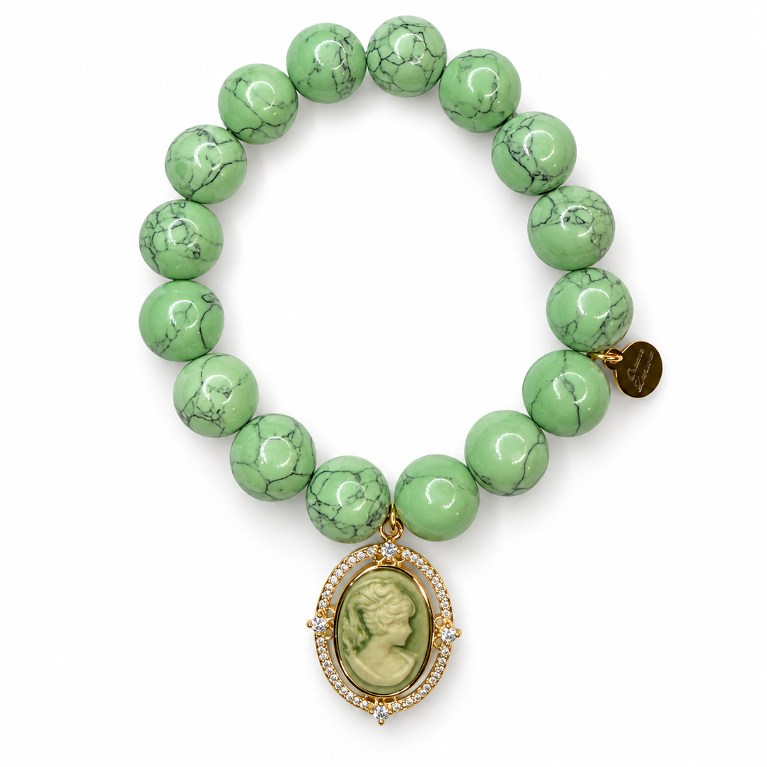 Mint Howlite with Pavé Mint Cameo Pendant on white studio background