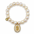 Freshwater Pearls with Mother of Pearl Oval Blessed Mother Pendant on white studio background