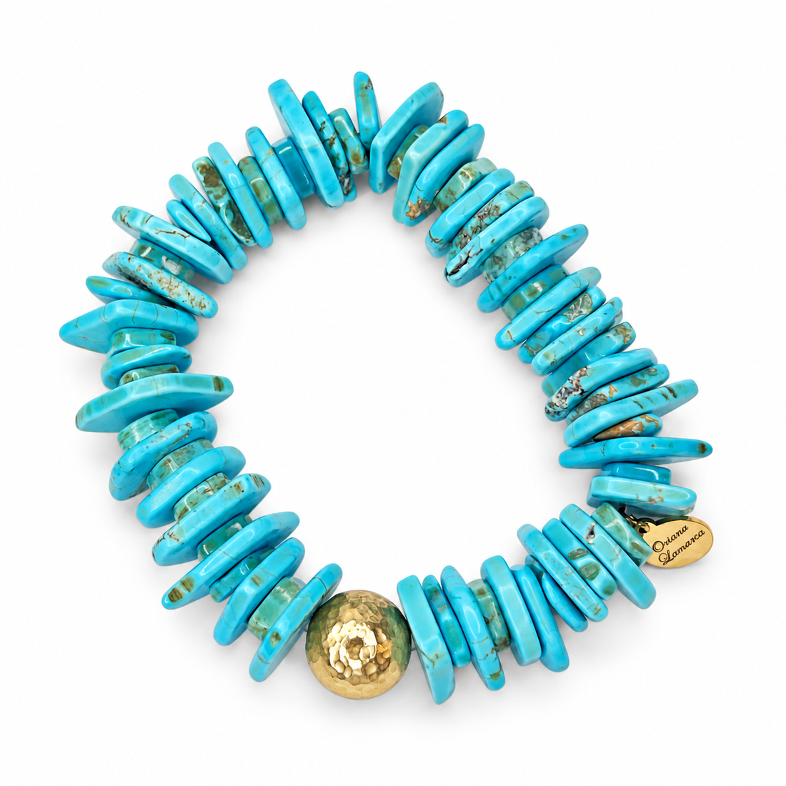 Turquoise Magnesite Slices with Hammered Gold Accent — Oriana LaMarca