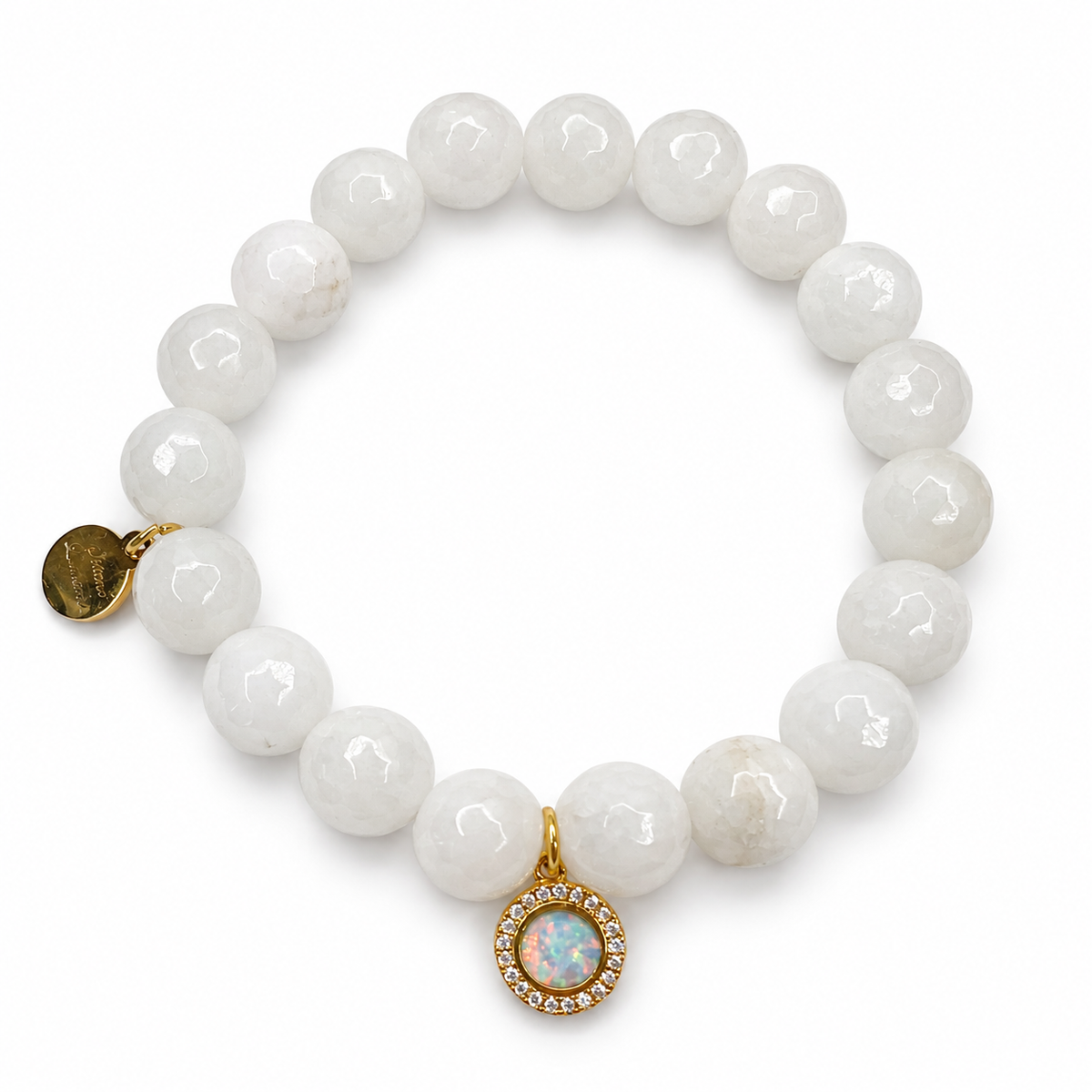 White Jade with Pavé Opal Round Pendant on white studio background