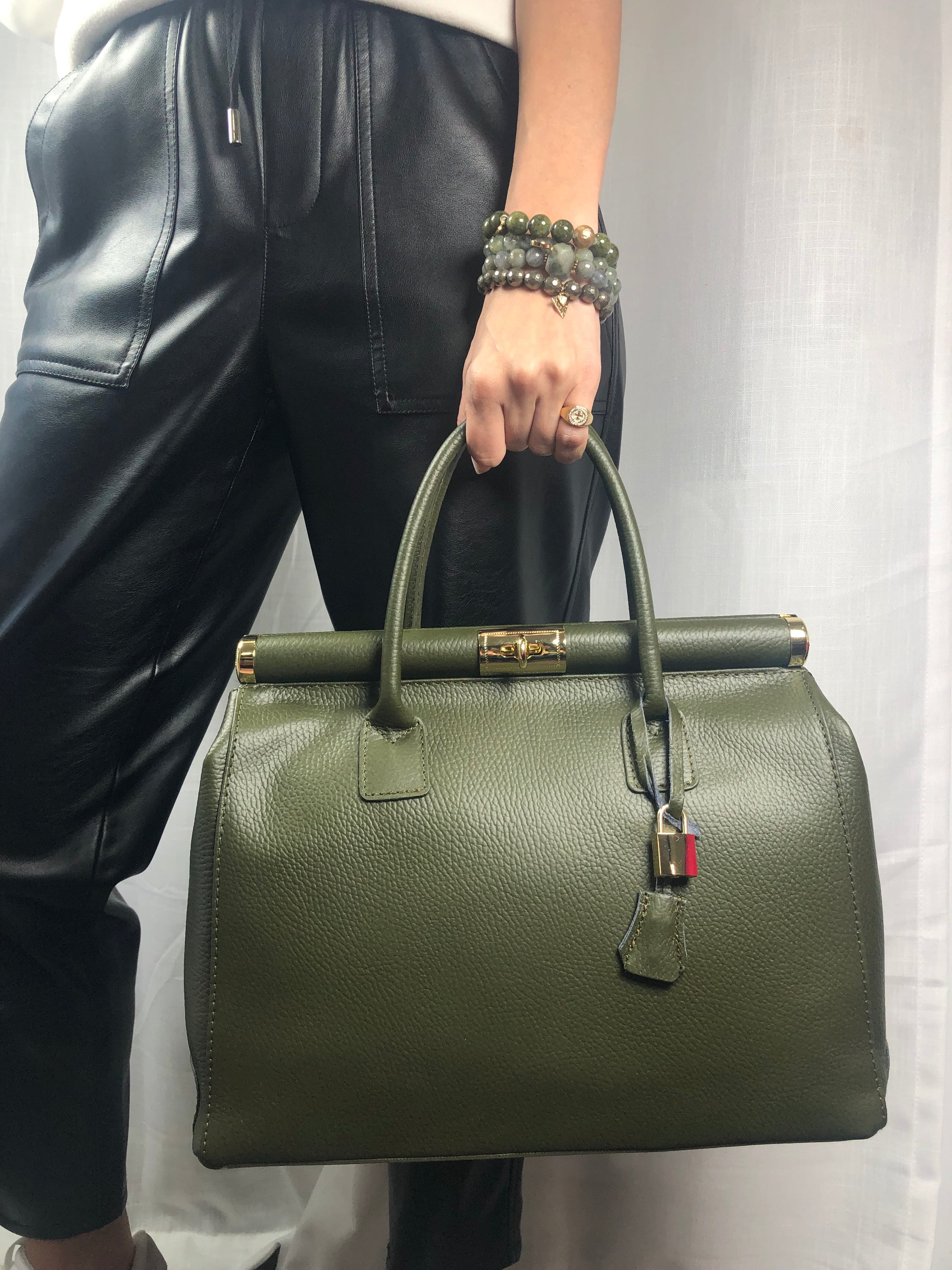 Caterina Olive Green Leather Handbag