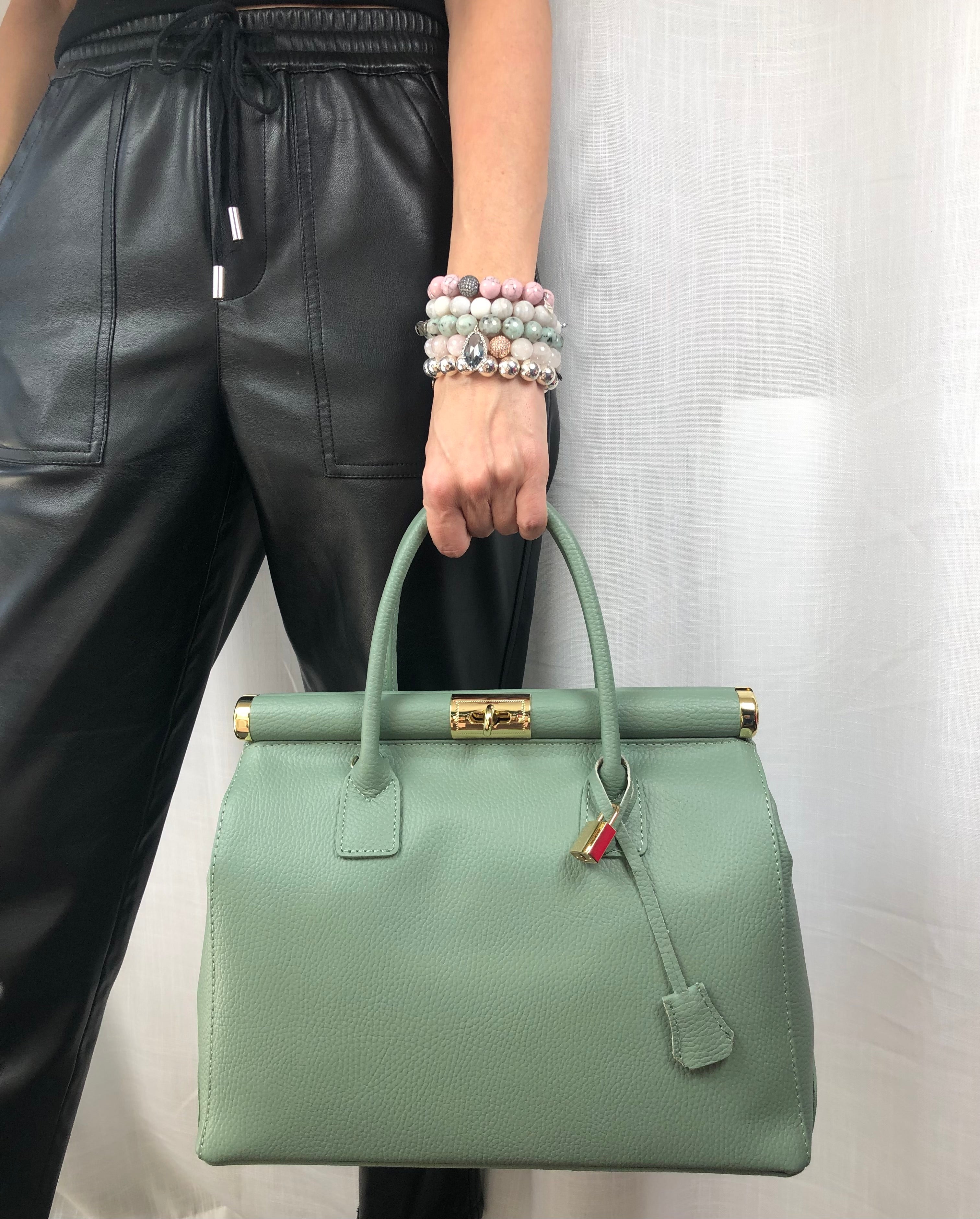 Caterina Sage Green Leather Handbag