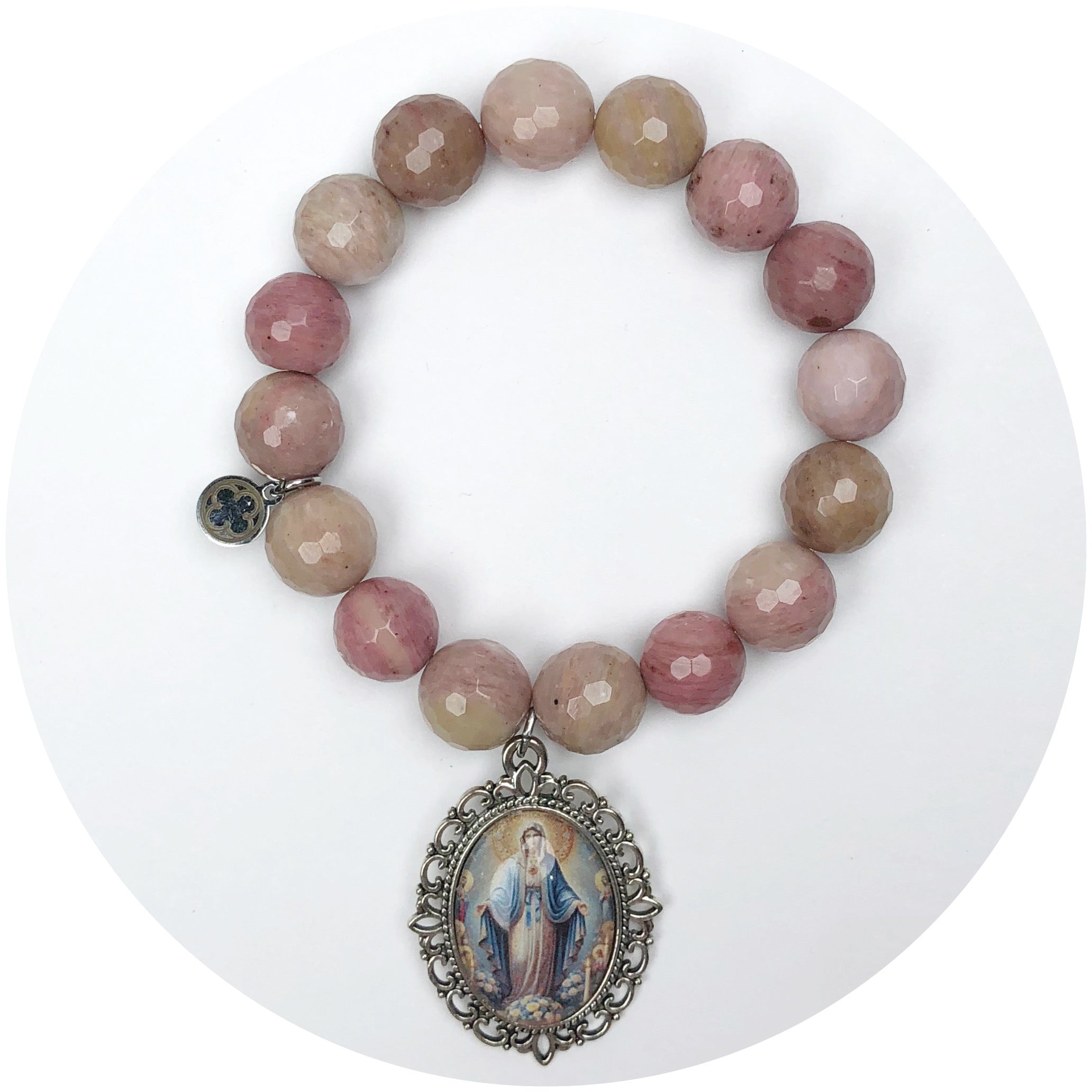 Rose Sand Stone with Saint Mary Pendant