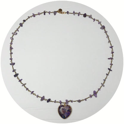 Amethyst Beaded Chain with Purple Jasper Heart Pendant