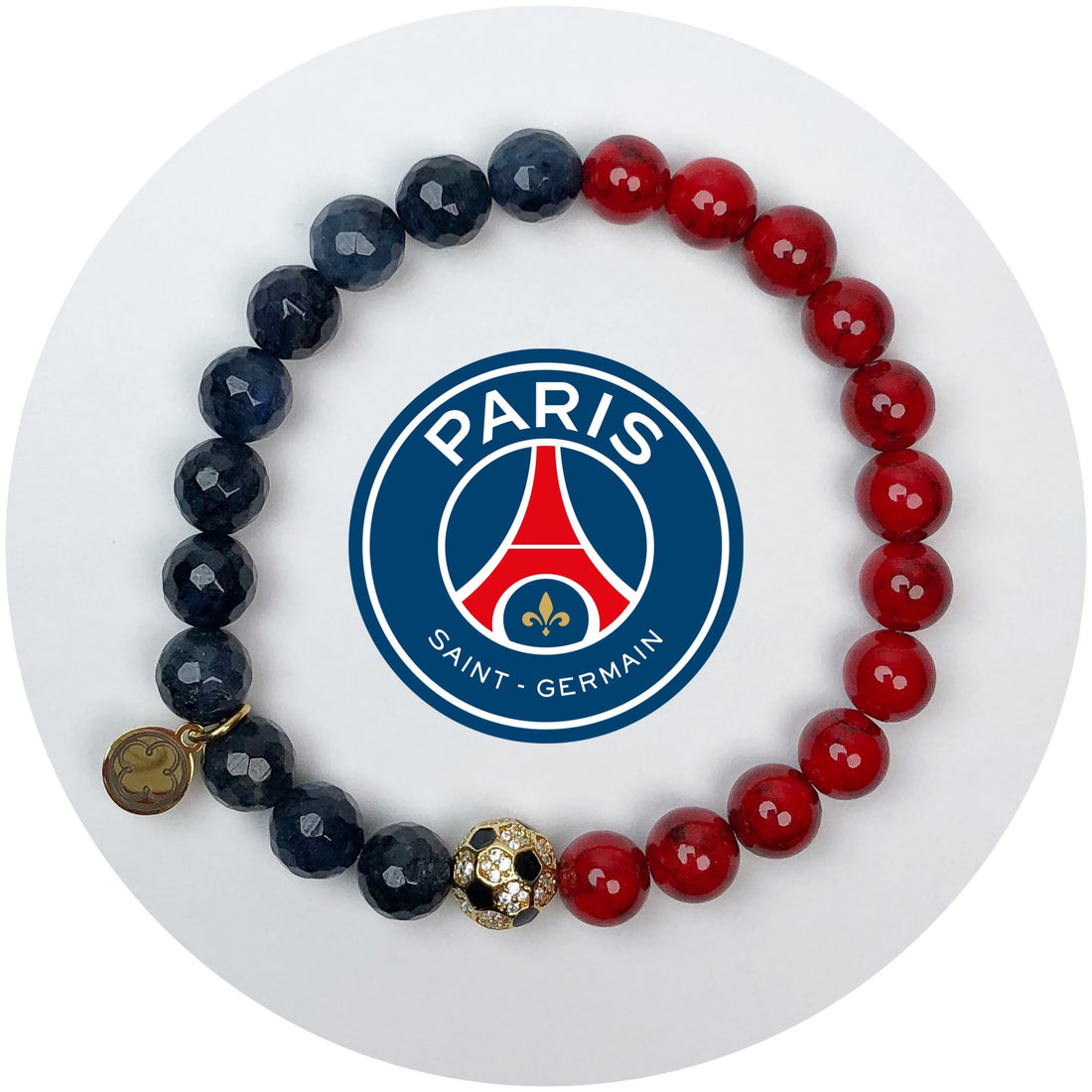 Paris St Germain Mens Neptune Jasper and Red Howlite  with Pavé Soccer Ball