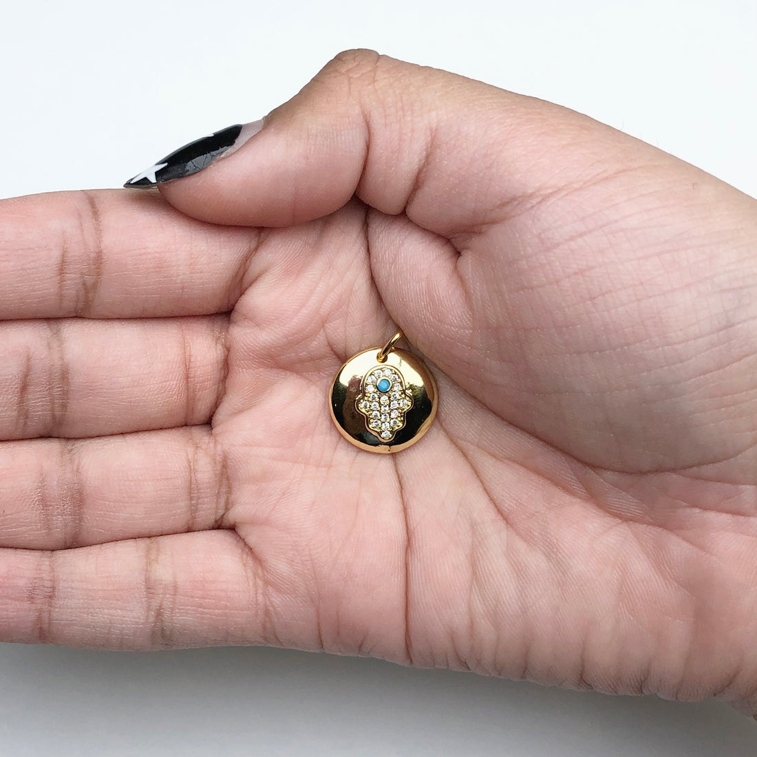 Gold Hamsa Disc Pendant