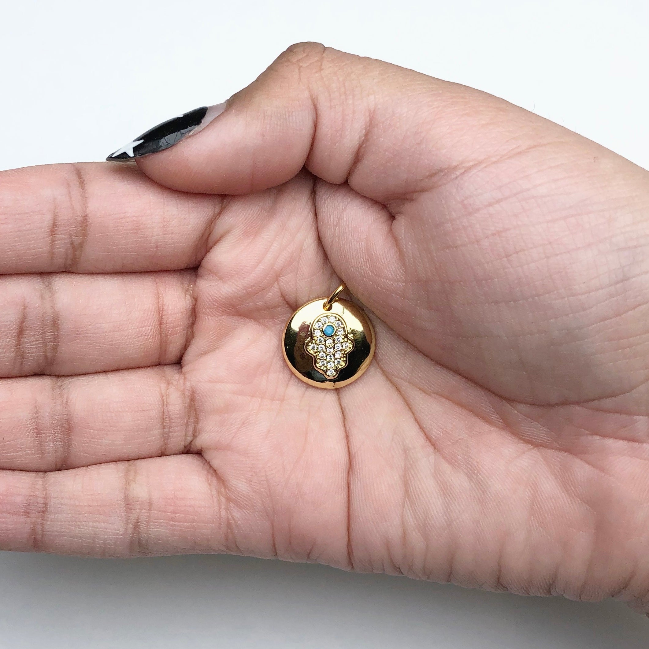Gold Hamsa Disc Pendant