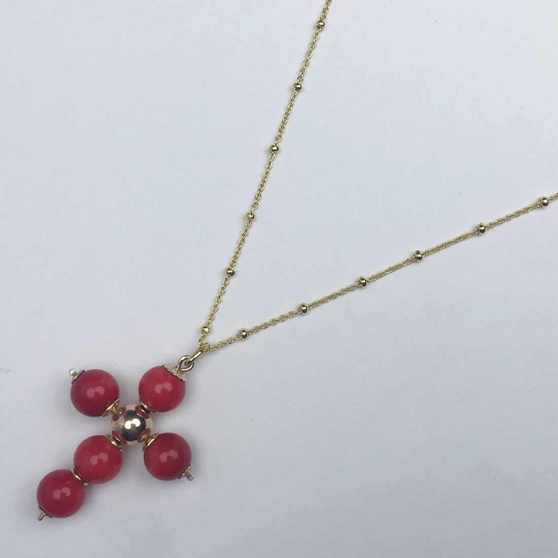 Red Coral Cross Pendant Necklace