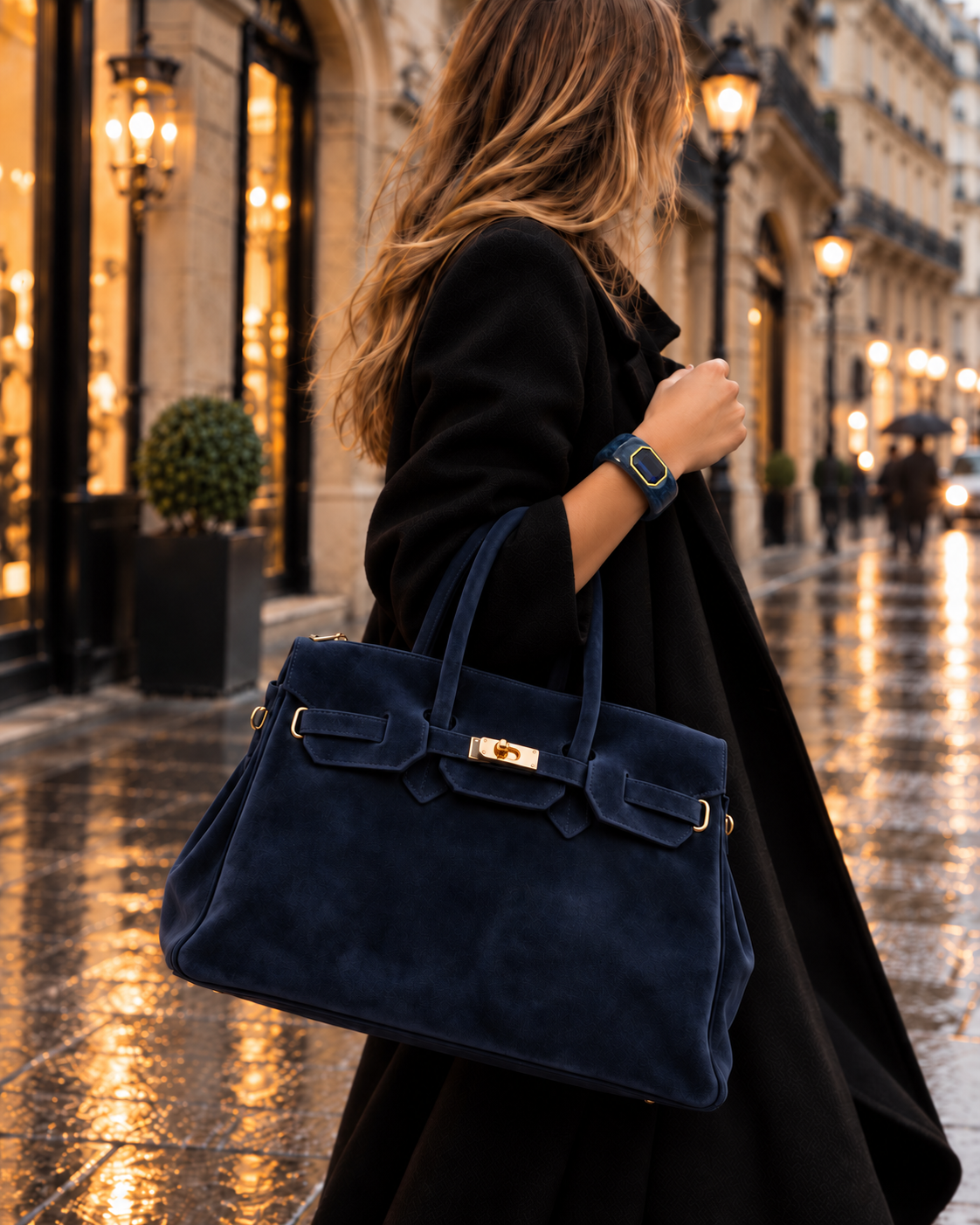 Monica Neptune Blue Natural Suede Handbag