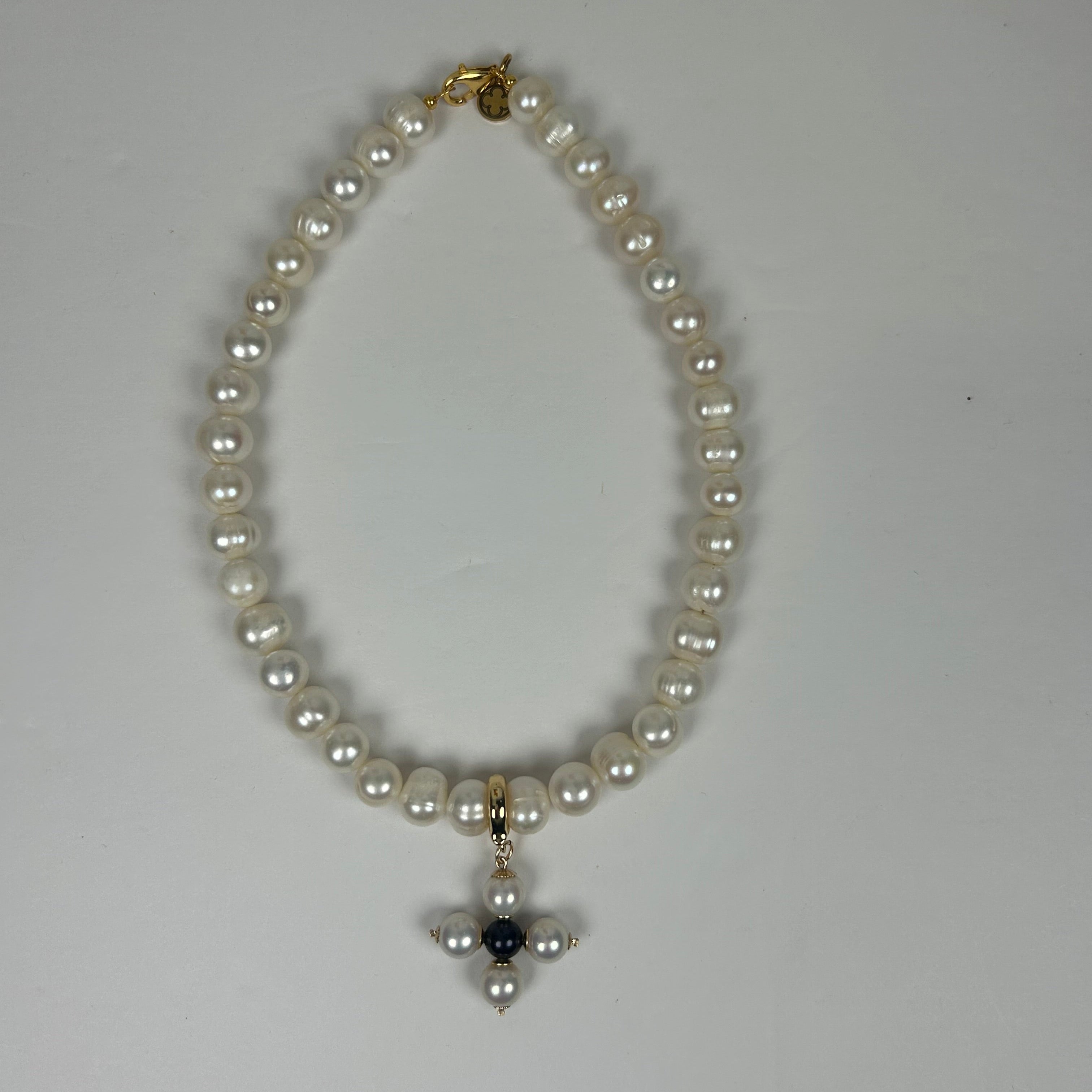 Perla Grande Freshwater Pearl with Freshwater Pearl Maltese Cross Necklace