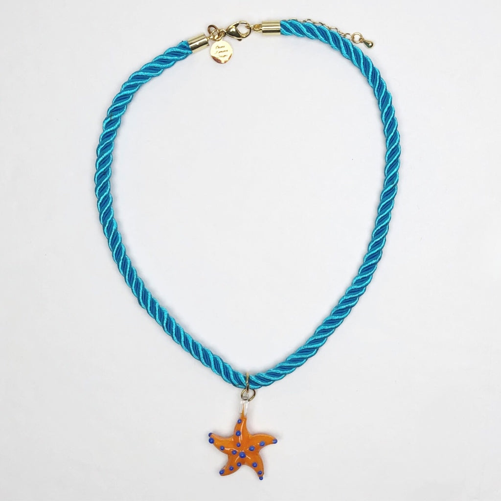 Stellina Turquoise Rope with Orange Starfish Necklace