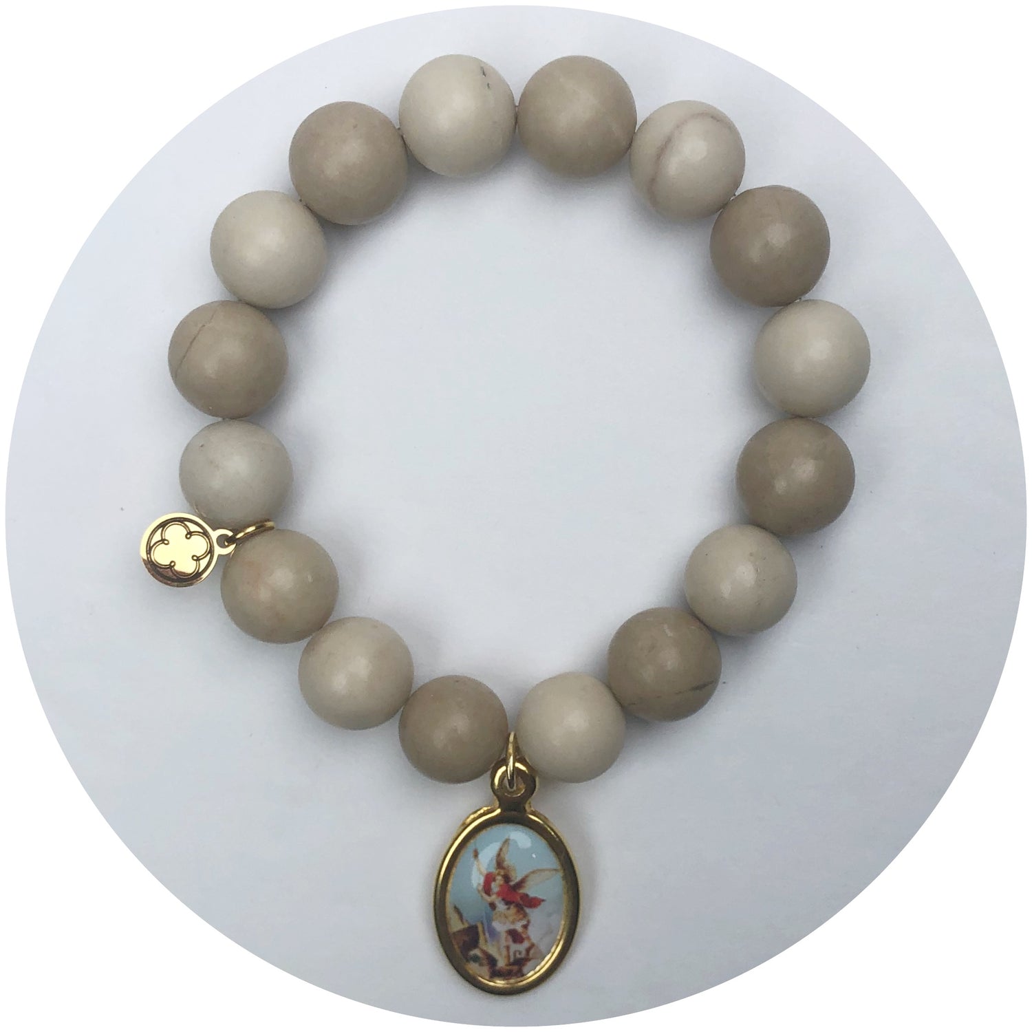 Cream Jade with Saint Michael Pictured Pendant