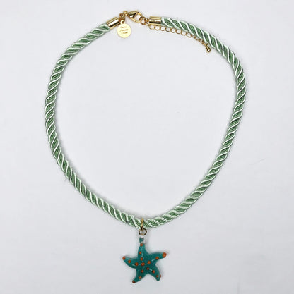 Stellina Mint Green Rope with Green Starfish Necklace