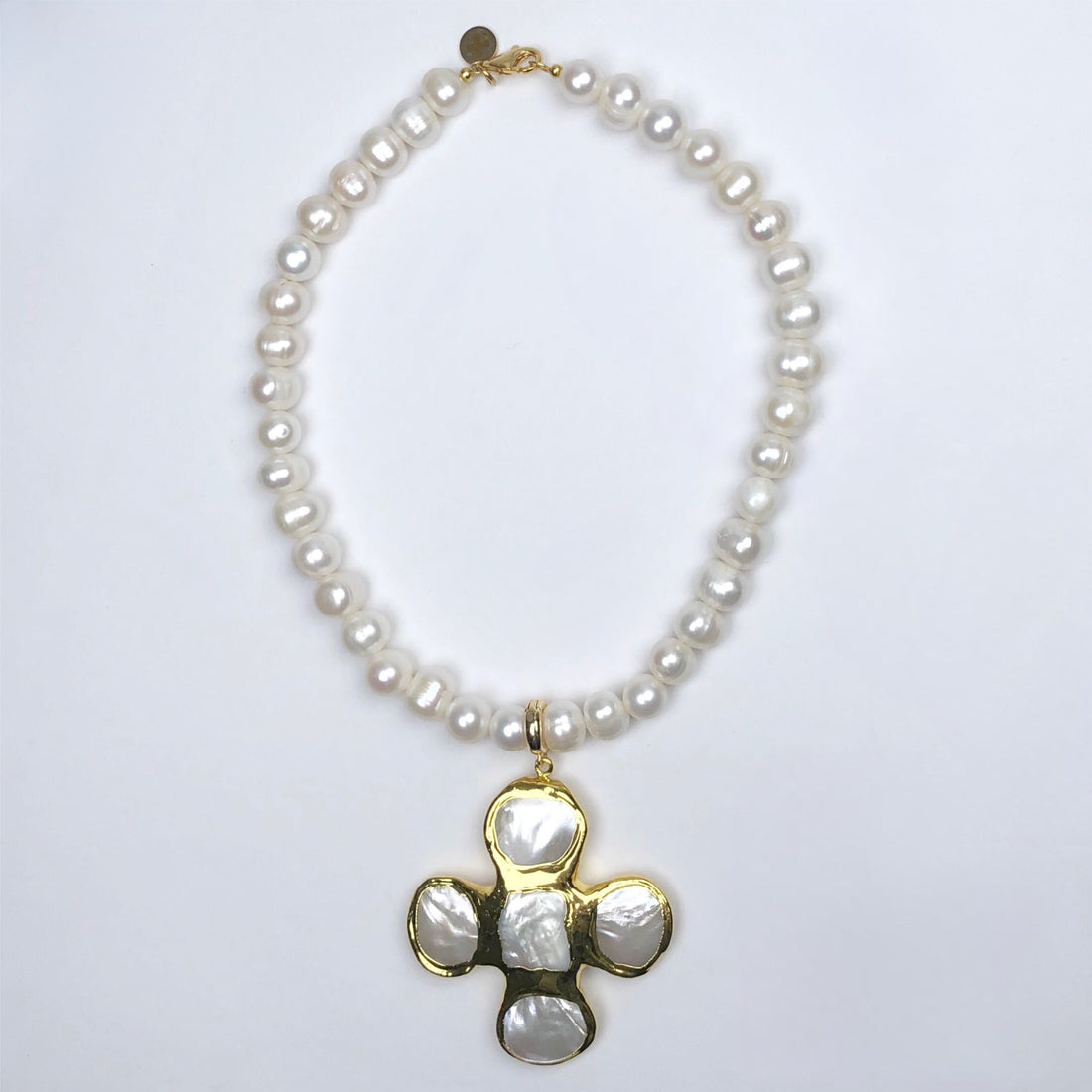 Perla Grande Freshwater Pearl with Pearl Bezel Cross Pendant