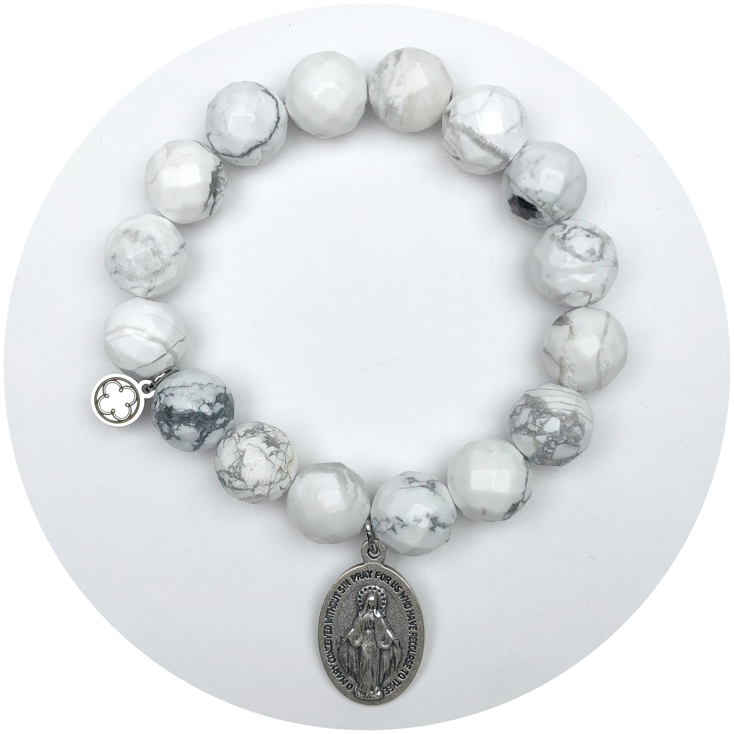 Frosted Marble Agate with Saint Mary Pendant