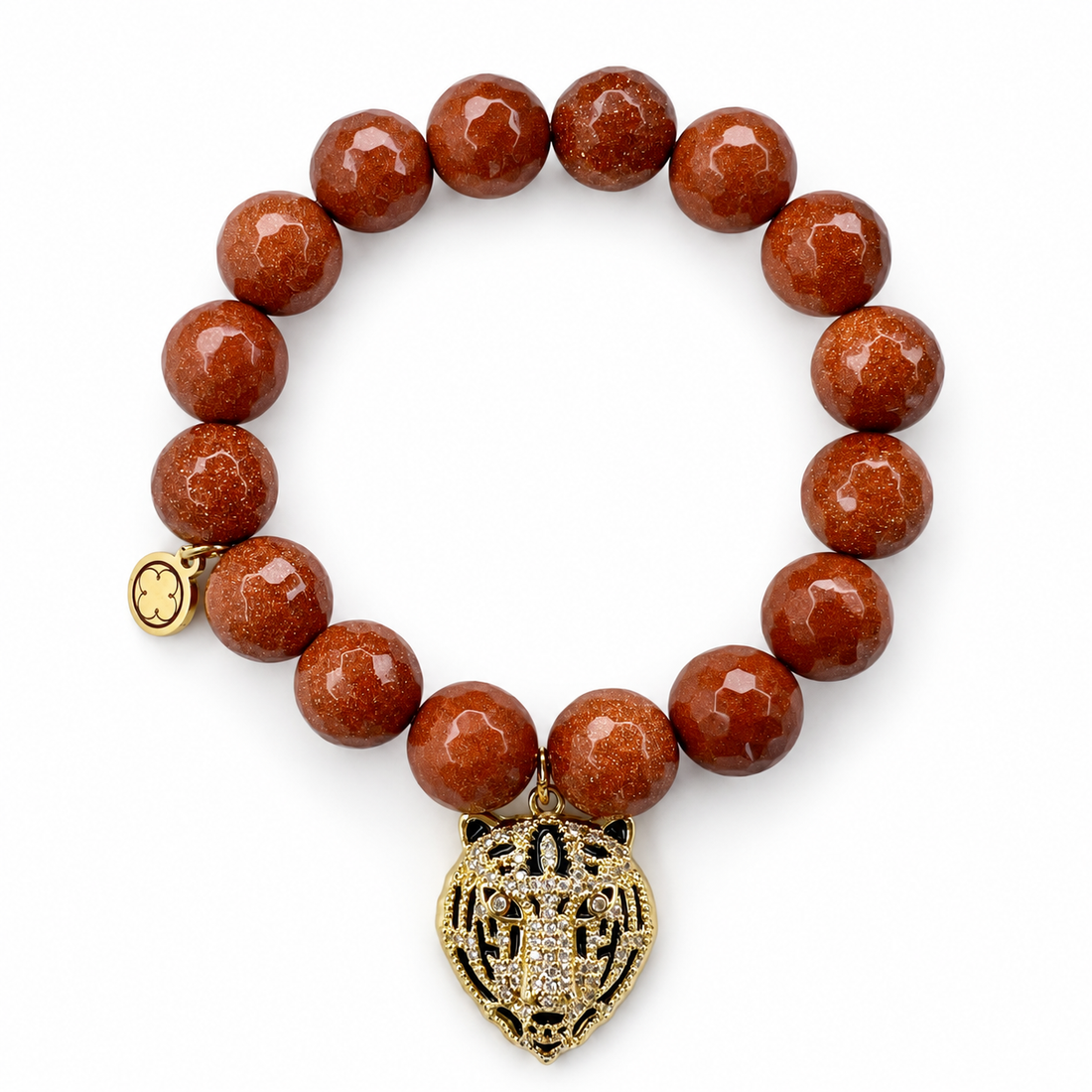 Goldstone with Pavé Tiger Pendant on white studio background