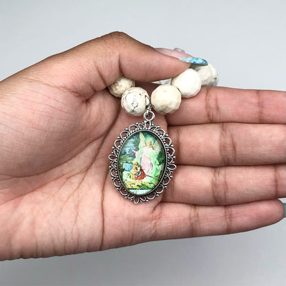 Fossil Agate with Guardian Angel Pendant
