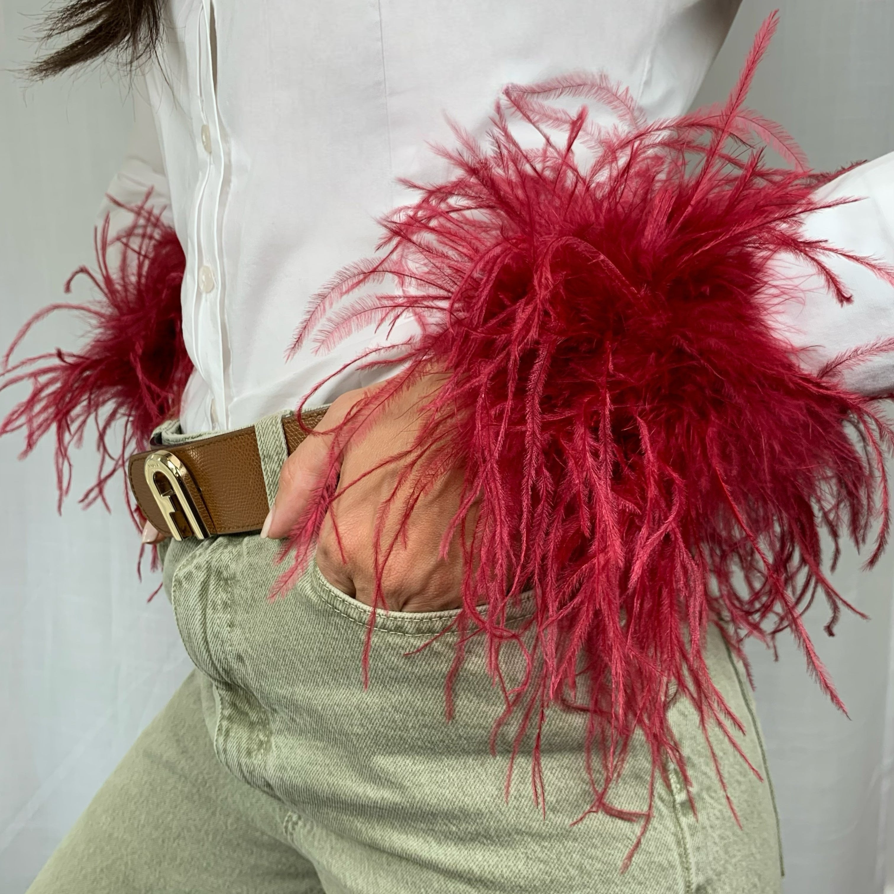 Marsala Natural Ostrich Feather Cuffs