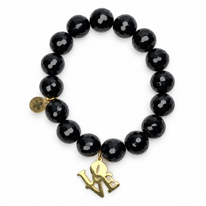 Black Onyx with  Square Love Pendant on white studio background