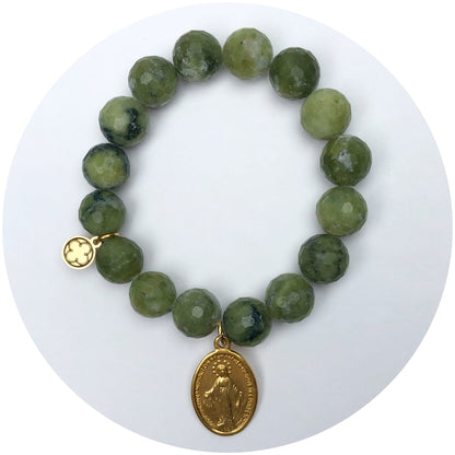 Dusty Olive Stone with Saint Mary Pendant