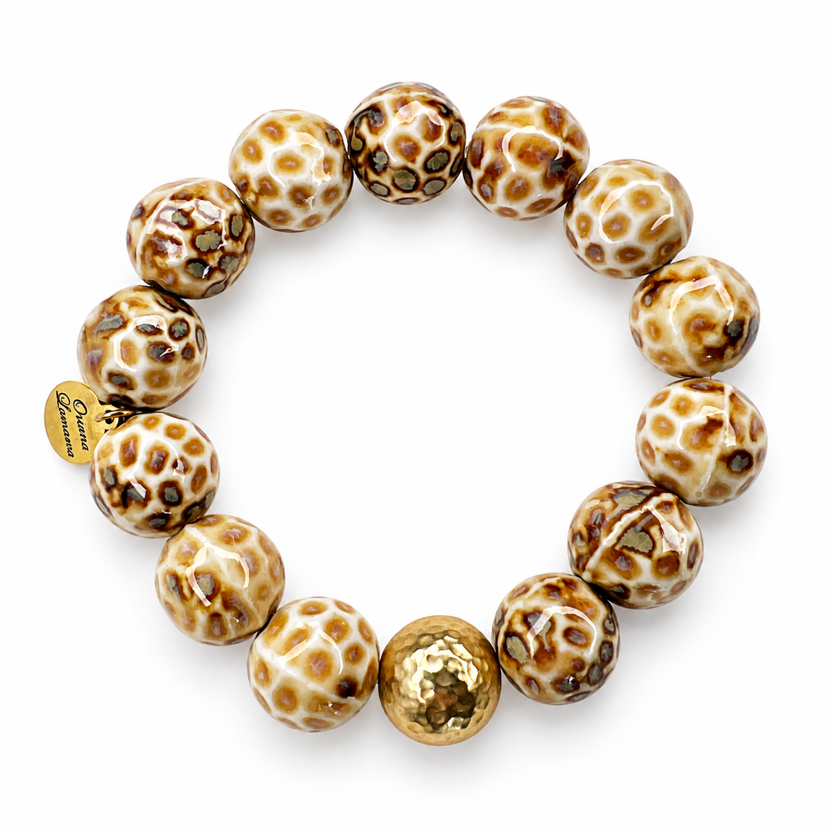 Light Brown Leopard Ceramic with Hammered Gold Accent on white studio background