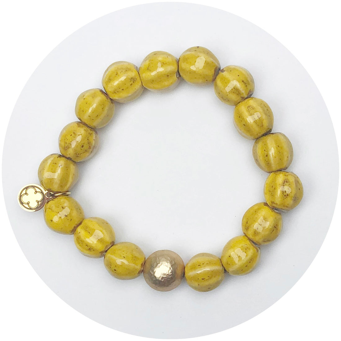 Yellow Ceramic Riccio Bead with Hammered Gold Accent