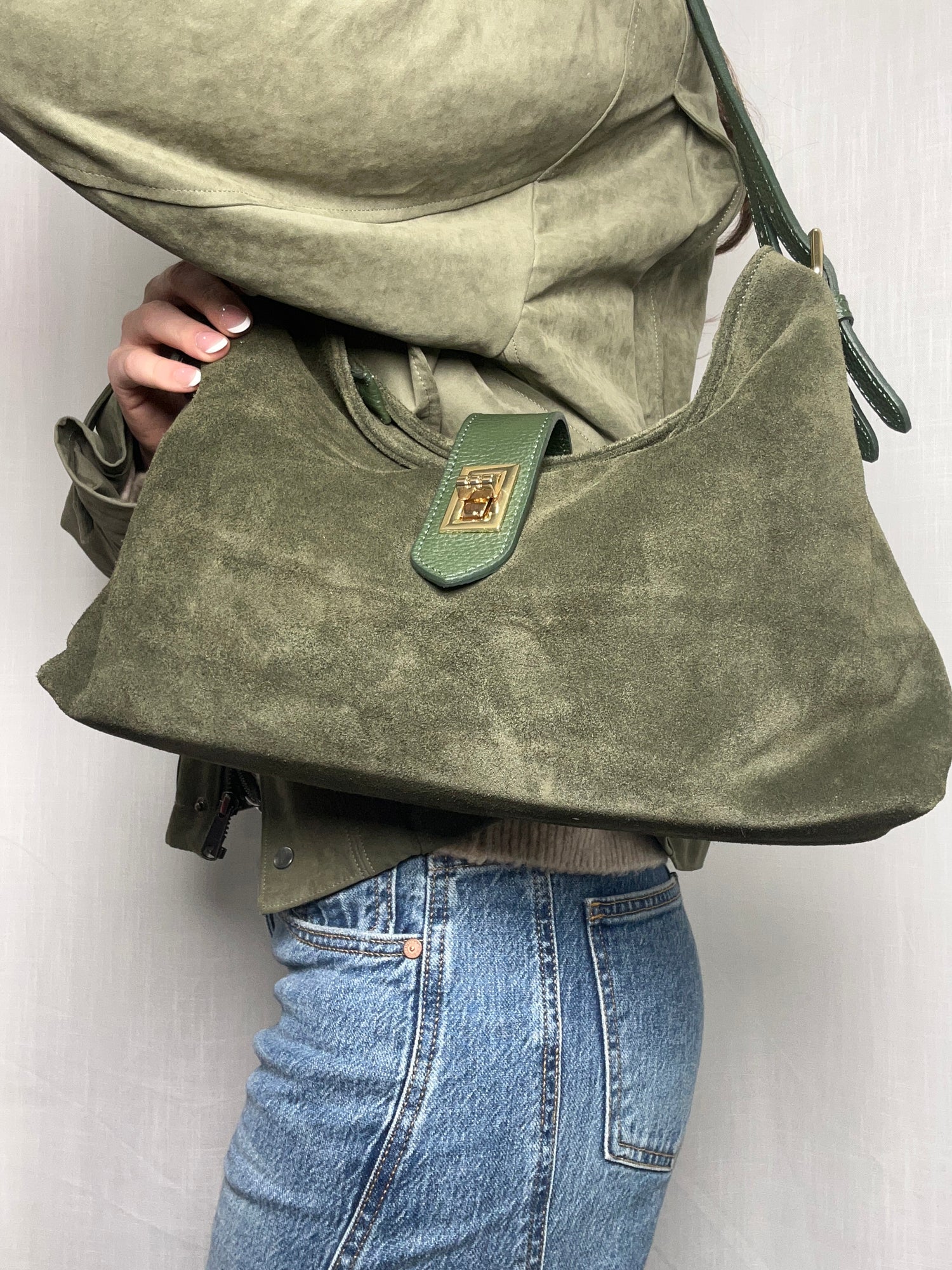 Sarina Verde Suede Shoulder Bag