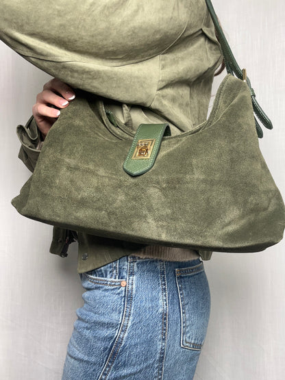Sarina Verde Suede Shoulder Bag