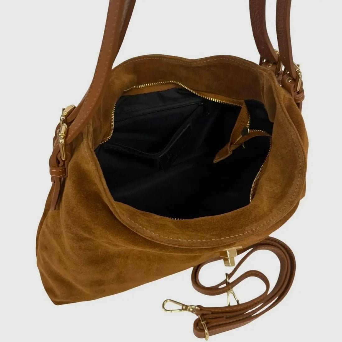 Sarina Caramel Suede Shoulder Bag