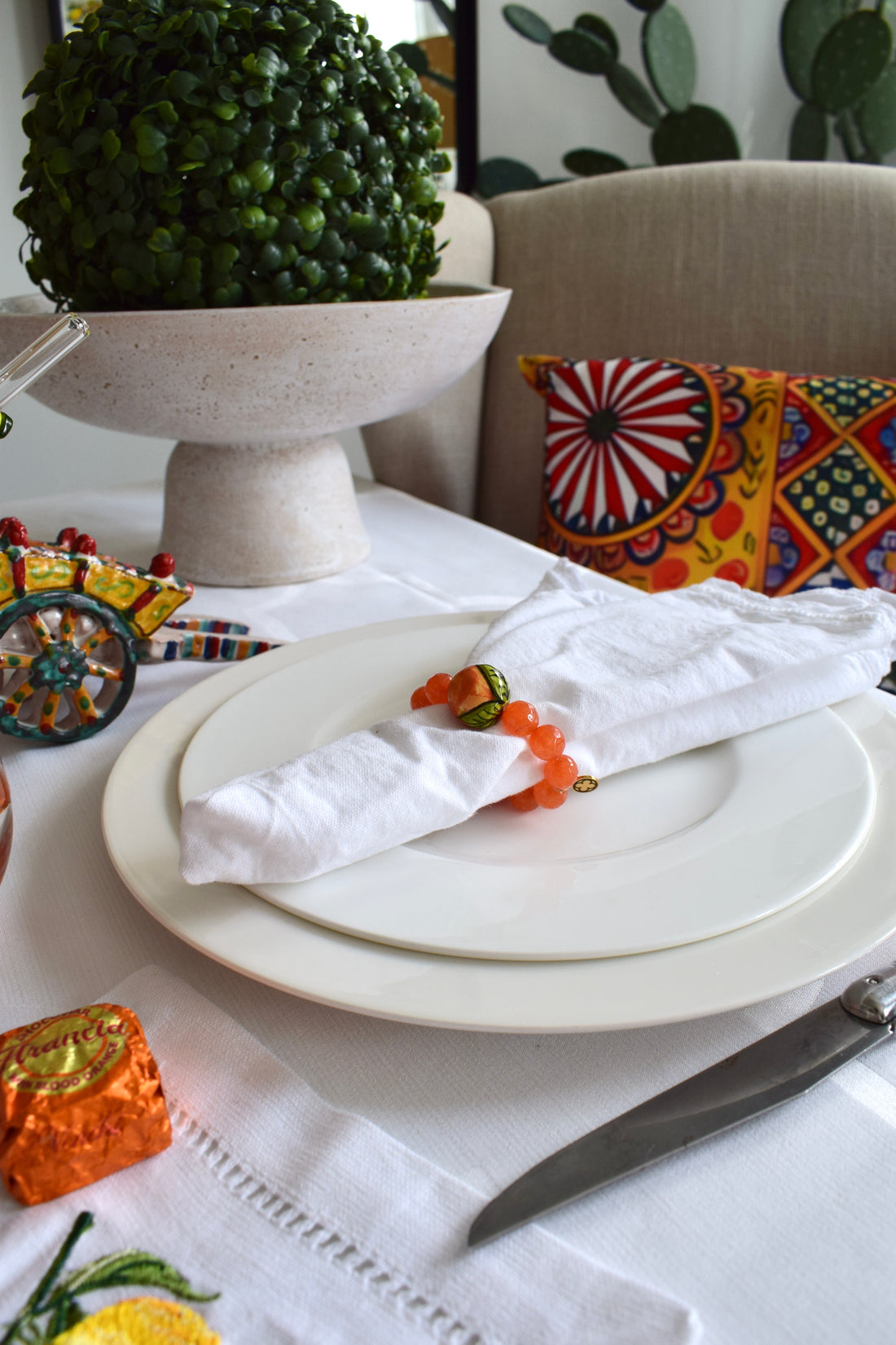 Orange Jade with Handpainted Orange Napkin Rings - Set of 4