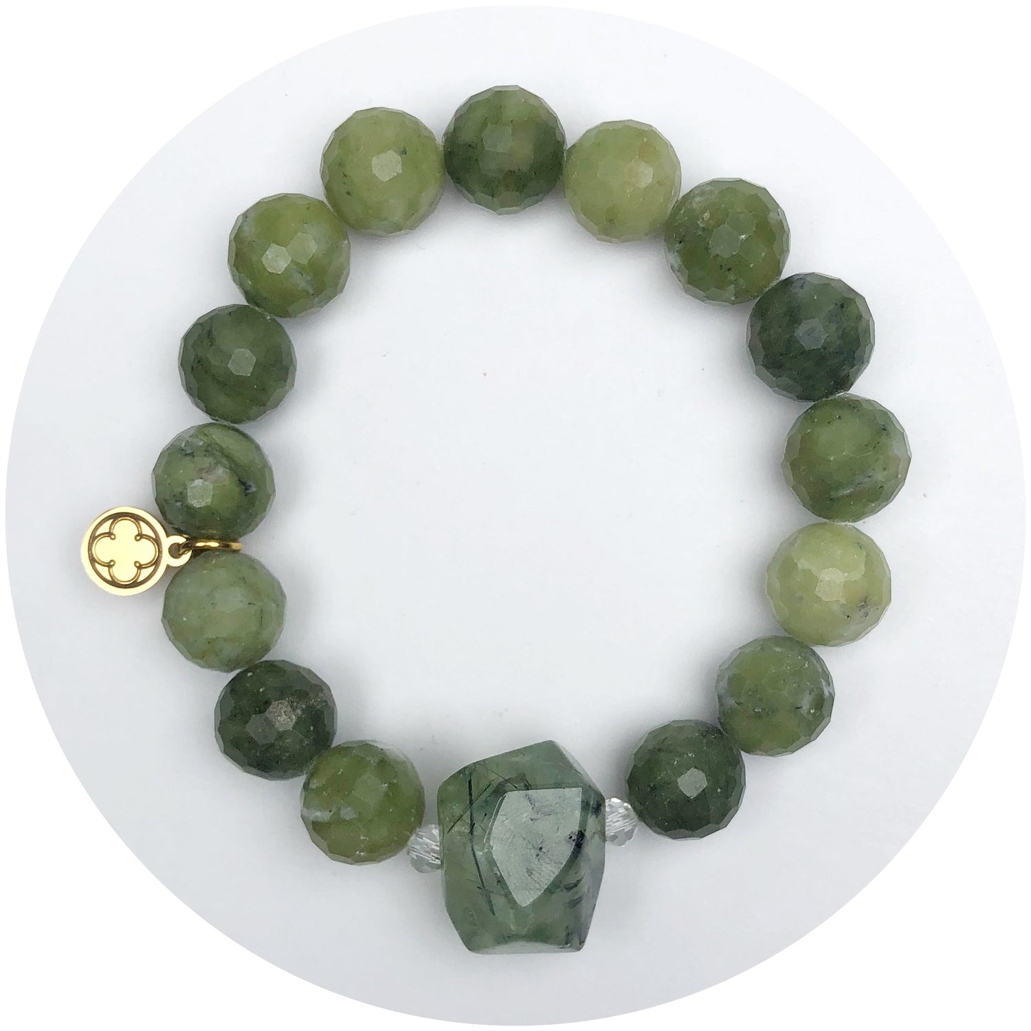 Dusty Olive Stone with Olive Quartz Nugget Accent