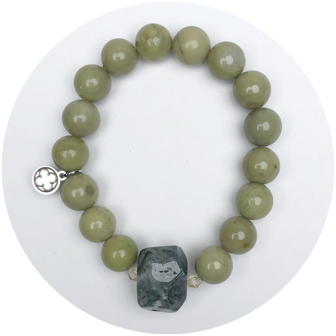 Matcha Jade with Olive Quartz Nugget Accent