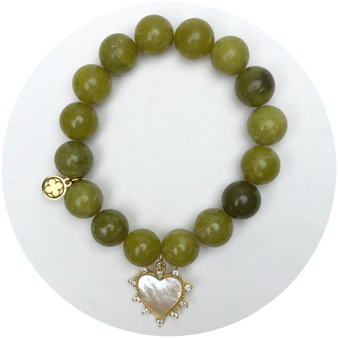 LIMITED EDITION Laurel Green Jade with Mother of Pearl Pavé Heart